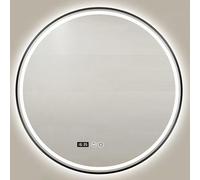 Espejo de baño redondo de aluminio negro con LED inteligente, varios tamaños, 40 cm, 50 cm, 60 cm, 70 cm, 80 cm, elegante decoración de pared con iluminación de control táctil