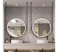 Espejo de baño redondo de pared LED con función de maquillaje y metal negro, disponible en 40 cm, 50 cm, 60 cm, 70 cm (diámetro de 60 cm)