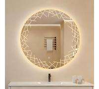 Espejo de baño redondo iluminado de 80 cm, espejo de maquillaje retroiluminado regulable con 3 temperaturas de color, espejo de tocador montado en la pared para una iluminación elegante y un reflejo