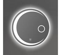 Espejo de baño redondo iluminado LED sin marco, espejo de maquillaje con control táctil, aumento ajustable, reflejo infinito, 3 colores de luz, botón táctil dual (color: S) (Un Solo Toque Y Luz Blan