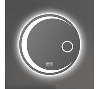 Espejo de baño redondo iluminado LED sin marco, espejo de maquillaje con control táctil, aumento ajustable, reflejo infinito, 3 colores de luz, botón táctil dual (color: S) (Doble Toque Y Luz Blanca