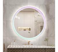 Espejo de baño redondo LED con almohadilla antivaho, espejo de maquillaje retroiluminado de 3 colores regulables, montado en la pared para tocador, dormitorio
