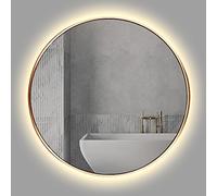 Espejo de baño redondo LED con marco de metal e iluminación LED impermeable IP44 para pared, 50 cm, luz blanca cálida dorada, perfecto para tocador y decoración del hogar