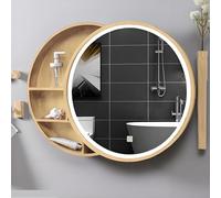 Espejo de baño redondo LED con Smart Touch, cambiador de medicina con luces, elegante acabado dorado, 70 cm, solución de almacenamiento iluminada para baños modernos