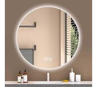 Espejo de baño redondo LED de 60 x 60 cm, espejo de pared de calidad de hotel con iluminación de 3 colores para maquillaje, tocador, baño y sala de estar, superficie reflectante HD