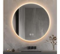 Espejo de baño redondo LED moderno de 90 cm, montado en la pared, 110 cm, regulable, 3 colores, antivaho y retroiluminado, inastillable, perfecto para decoración del hogar