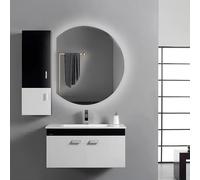 Espejo de baño redondo moderno con LED, sin marco, diseño de media luna, antivaho, iluminado, espejo de cuerpo completo para maquillaje, entrada, lado derecho, 54 x 60 cm