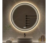 Espejo de baño redondo retroiluminado LED, 40 cm, antivaho, montado en la pared, diseño moderno, 3 colores, brillo regulable, control táctil, perfecto para decoración del hogar