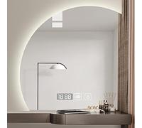 Espejo de baño regulable antivaho con luces, diseño moderno de corte izquierdo/derecho, 90 x 90 cm, espejo de tocador para baños contemporáneos