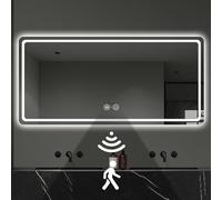 Espejo de baño retroiluminado con sensor infrarrojo, espejo de inodoro ajustable para montaje en pared, iluminación LED de doble cara y control de temperatura para una mejor experiencia de aseo