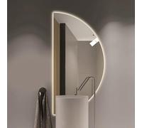 Espejo de baño semicircular antivaho de 39" para pared, espejo de tocador LED inteligente sin marco de 32" y 47" con 3 colores regulables, retroiluminado con forma de luna para decoración del hog