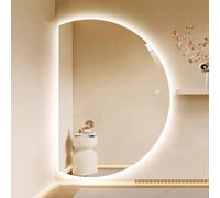 Espejo de baño semicircular grande inteligente regulable con botón táctil antivaho, moderno espejo de tocador para decoración del hogar (corte izquierdo de 51 pulgadas)