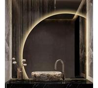 Espejo de baño semicircular inteligente antivaho, con iluminación LED regulable en forma de luna, sin marco, para decoración del hogar, 3 colores de luz (izquierda, corte inferior, 70 cm/28") (de