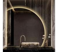 Espejo de baño semicircular inteligente antivaho, con iluminación LED regulable en forma de luna, sin marco, para decoración del hogar, 3 colores de luz (corte inferior izquierdo, 70 cm/28") (cor