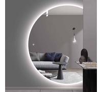 Espejo de baño semicírculo de 3 Colores, LED retroiluminado Iluminado y Anti-Fog, Espejo de Lunar Completo sin Marco Decorativo para la Pared, a Prueba de explosión HD (Izquierda, 130x90cm)