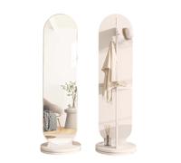 Espejo de cuerpo completo giratorio de 360° y perchero, espejo de piso de madera Ele con estante Hoo & Sto para dormitorio y sala de estar, diseño blanco moderno que ahorra espacio