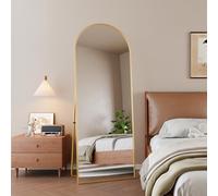 Espejo de cuerpo entero con esquinas redondeadas, 162 x 53 cm, espejo de pie para colgar, de pie o apoyarse, espejo de dormitorio, espejo de pared, espejo de vestidor con marco de aluminio (dorado)