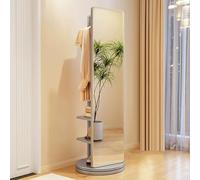 Espejo de cuerpo entero con perchero, giratorio de 360° de madera maciza, espejo grande de cuerpo completo con ganchos para colgar, espejo de piso independiente 2 en 1, colgador de ropa para sala de