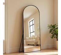 Espejo de cuerpo entero de pie y montaje en pared, espejo inclinado ajustable para dormitorio y sala de estar, color negro, 173 x 63 cm, decoración elegante y ahorro de espacio
