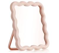 Espejo de escritorio plegable portátil, accesorios de escritorio en rosa con forma de onda, espejo de viaje para mujer