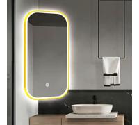 Espejo de esquina LED, espejo de maquillaje de pared giratorio de 360°, espejo de baño con marco de metal rectangular, brillo ajustable, 3 modos de color, reflejo HD para un aseo perfecto