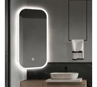 Espejo de esquina LED giratorio de 360° para baño, espejo de maquillaje HD con marco de metal, espejo de pared giratorio regulable de 3 colores para un reflejo perfecto (blanco)