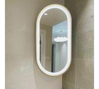 Espejo de esquina LED ovalado con soporte, espejo de maquillaje Smart Touch, 35 x 60 cm, 40 x 80 cm, 40 x 90 cm, marco de aleación de aluminio, color blanco, natural, luz cálida, reflejo HD