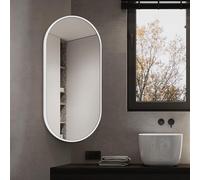 Espejo de esquina ovalado ajustable montado en la pared, espejo de baño HD a prueba de explosiones con marco de aluminio, elegante acabado negro/dorado/blanco, 40 x 90 cm para ahorrar espacio