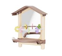 Espejo de madera masticable con forma de percha para loros, ideal para jaulas de cacatúas, periquitos y agapornis. Color café.