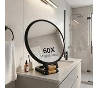 Espejo de mano de aumento de doble cara, espejo de mano de aumento de 1X y 60X, espejo de maquillaje de mano plegable de viaje con pedestal de rotación de 360° para tocador, tocador y uso diario