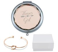 Espejo de maquillaje compacto de bolsillo COFOZA para ni a de las flores, color champ n, con pulsera de nudo de oro rosa y caja de regalo para pr