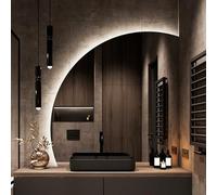 Espejo de maquillaje con interruptor táctil de 3 colores con luz LED | Elegante espejo de pared de baño de 60 cm | Brillo ajustable y diseño de corte derecho para un reflejo perfecto