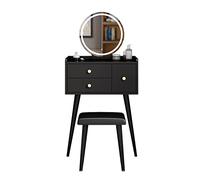 Espejo de maquillaje con luces y juego de mesa Vanity Desk Set de escritorio de almacenamiento cosmético dormitorio pequeño tocador con taburete de vanidad, espejo, tres cajones vanidad adolescente