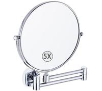 Espejo de maquillaje cromado de 20 cm, doble cara, aumento 5X, giratorio de 360°, extensible, espejo de tocador de baño para una perfecta aplicación de aseo y maquillaje