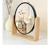 Espejo de maquillaje de 1 pieza con de madera, de cara con aumento, soporte de escritorio simple, espejo giratorio para uso doméstico, base aleatoria