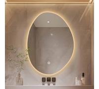 Espejo de Maquillaje de led Inteligente Ovalado Irregular con Luces, Espejo de baño de Forma lágrima, Anti-Fog de 3 Colores, decoración del hogar montado en la Pared de luz sin Marco (23.6 * 31.5in)