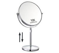 Espejo de maquillaje de mesa de 17 pulgadas de alto, espejo de tocador de altura ajustable, aumento 1X/10X, 8 pulgadas, grande, doble cara, giratorio de 360°, espejo de maquillaje redondo clásico para
