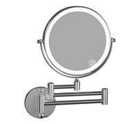 Espejo de Maquillaje de Pared con Aumento 3X, Luz LED Táctil 3 Tonos, Diseño Plegable de Brazo Doble/Triple, Cuerpo de Aluminio, Recargable, para Baño o Tocador (B Silver)