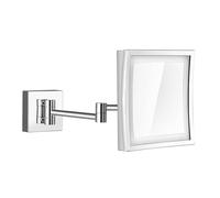 Espejo de maquillaje de pared giratorio de 360° con luz LED, espejo cosmético cuadrado para baño, afeitado y belleza, ángulo ajustable, iluminación regulable, perfecto para el aseo.