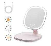 Espejo de Maquillaje de Viaje Recargable con LED, Portátil Espejo de Maquillaje Iluminado, 3 Colores, Espejo Cosmético Plegable de Sobremesa con Luces, Pantalla Táctil (Rosa)