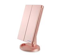 WEILY Espejo Cosmético Maquillaje, Luz Ajustable con LED, con la ampliación 1X/2X/3X, Rotación de 180 °, Fuente de alimentación Doble, encimera (Oro Rosa)