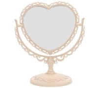 Espejo de Maquillaje, Doble Cara con rotación de 360 Grados Ampliación del Espejo de Maquillaje Forma del corazón (Beige)