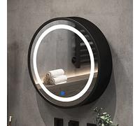 Espejo de Maquillaje Espejo de baño - Gabinete Espejo de baño de Madera Maciza - Puerta Abierta Espejo Redondo Inteligente Gabinete con Estante Tocador Espejo de baño Redondo Colgante de par