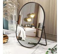 Espejo de maquillaje giratorio ovalado con marco de metal, negro, de una cara, espejo portátil para tocador, sala de estar y dormitorio