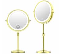 Espejo de maquillaje iluminado de 7 pulgadas con luces y aumento 1X 7X, oro brillante