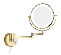 Espejo de maquillaje iluminado de 8 pulgadas, espejo de aumento de doble cara con luz LED, espejo de afeitar de vanidad de pared extensible para baño con enchufe de interruptor,Oro,10X