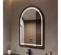 Espejo de maquillaje inteligente para pared, moderno espejo antivaho con LED regulable, marco de madera maciza inastillable, tricolor para decoración del hogar