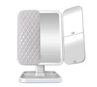 Espejo de Maquillaje Klack con Aumento 1X/2X/3X, LED Recargable con 3 Configuraciones de Luz, Triple Pliegue y Pantalla Táctil con Batería y Cable USB Incluido