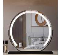 Espejo de maquillaje LED ajustable de 360° con control táctil, 3 modos de iluminación, espejo de cortesía portátil reflectante HD, 52 x 48 cm, color negro