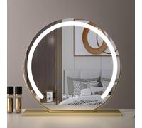 Espejo de maquillaje LED con 3 modos de control táctil ajustable de 360°, espejo de tocador HD de 42 x 38 cm, 52 x 48 cm, 62 x 58 cm, elegante color dorado, perfecto para belleza y aseo.